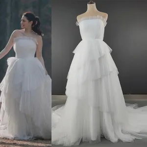 Strapless Pleated Chiffon A Line Wedding Dress Customized Plus Size Sleeveless Tulle Bridal Gown