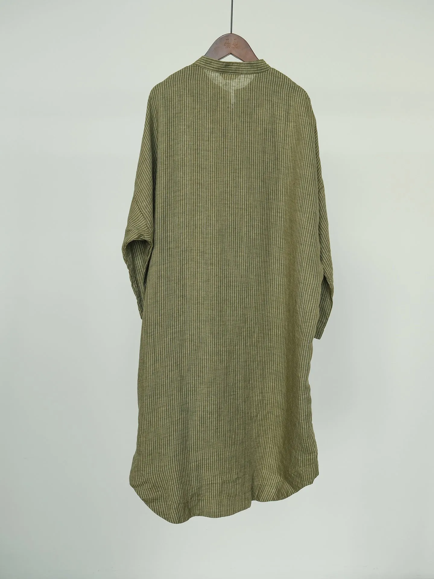 Stripe Linen Cheongsam Dress in Olive