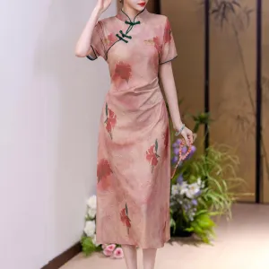 Stunning Fitted Maxi Qipao with Split Thigh and Floral Print