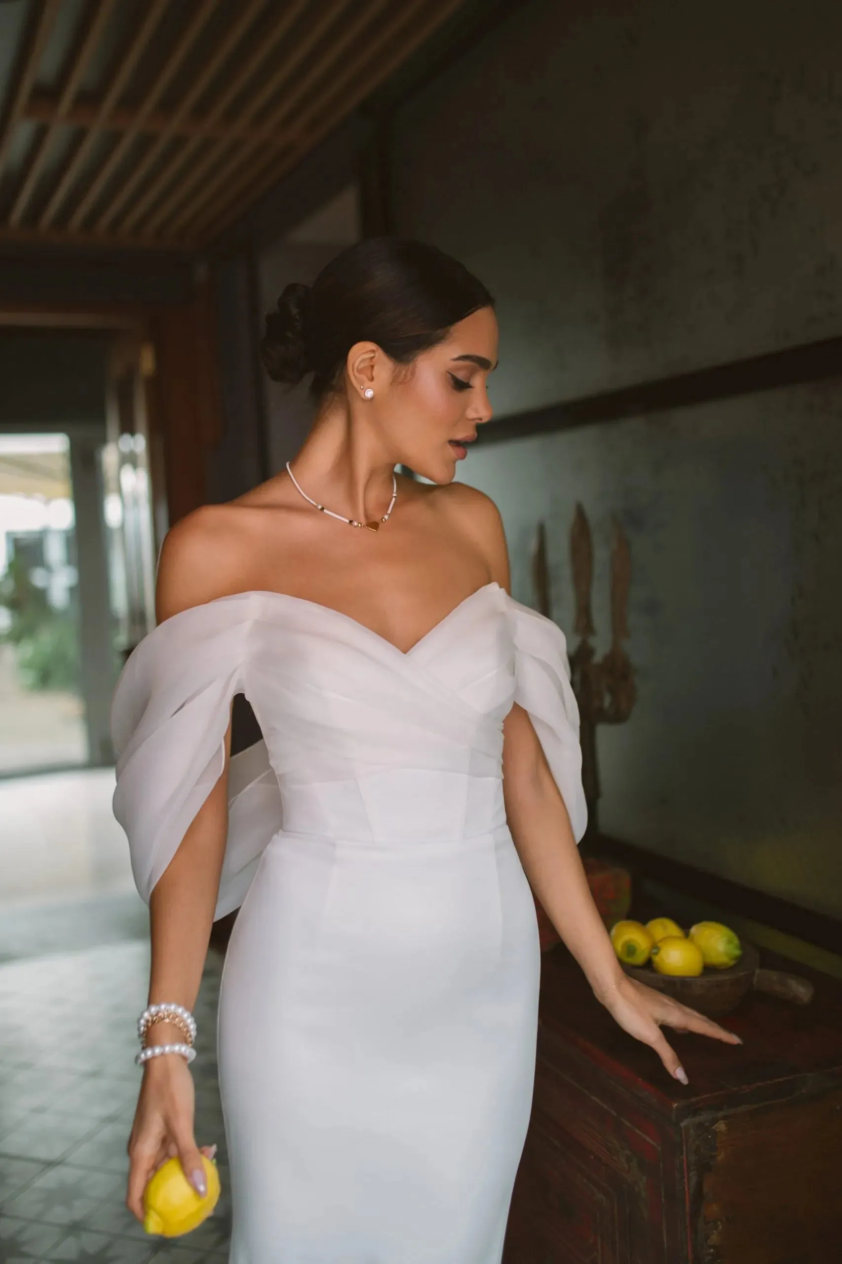Summer Wedding Party Dresses Off The Shoulder Pleats Bridal Dress Mermaid Satin Women Bride Gowns With Train