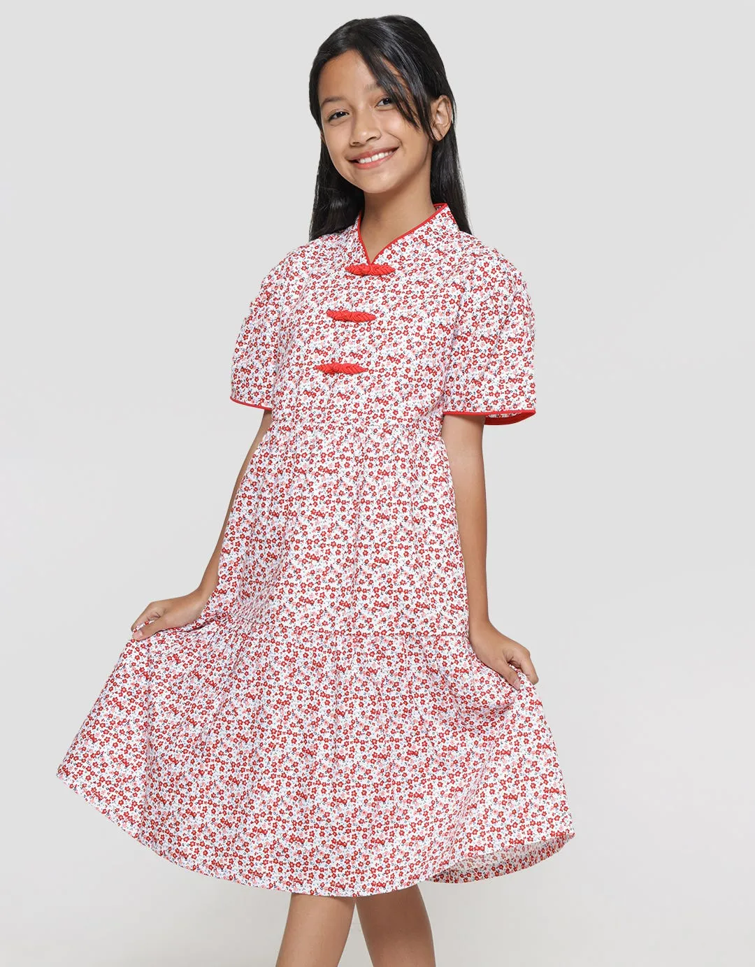 Sweet Miss Qipao Ruffle Midi Dress Anak Perempuan