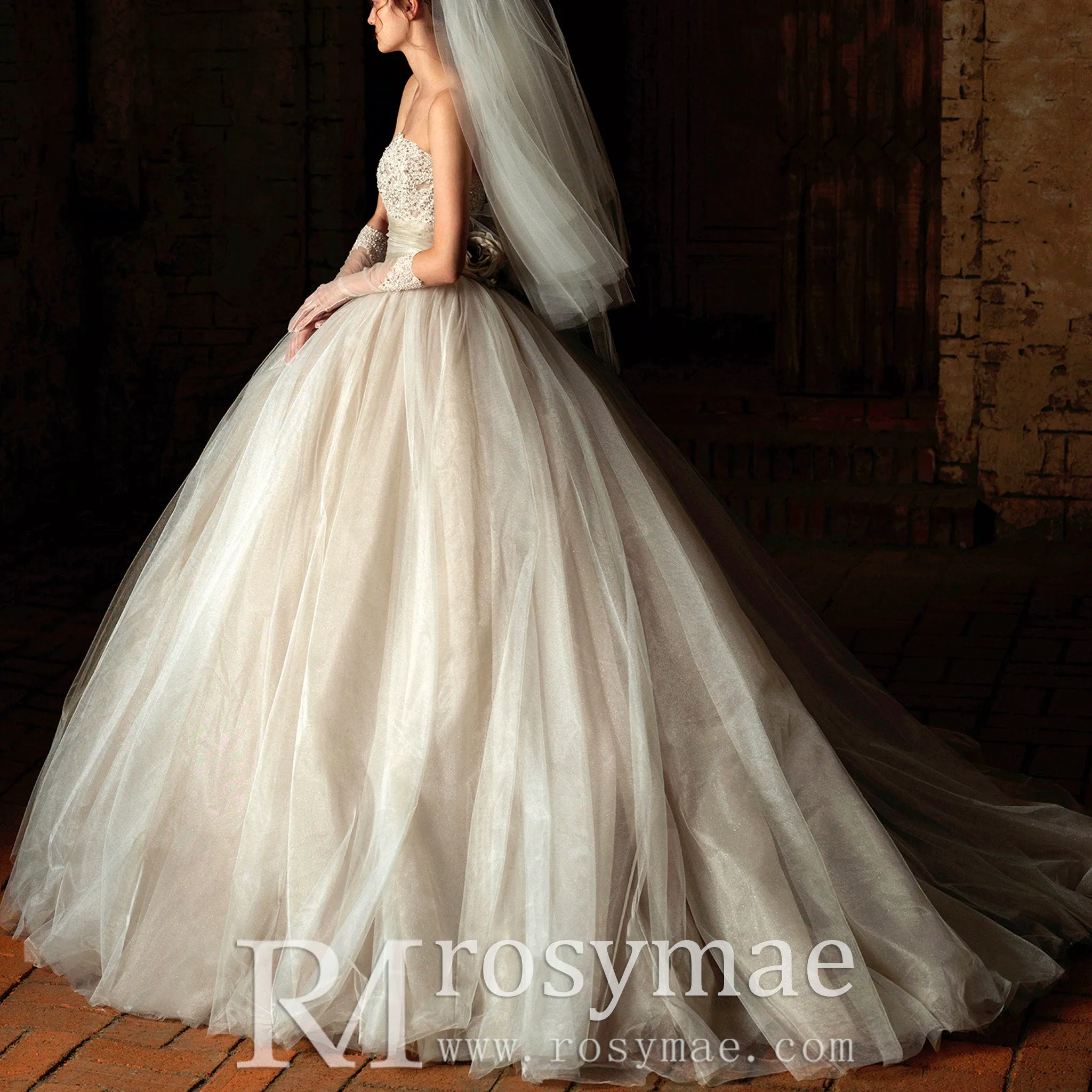 Timeless Strapless Ball gown Wedding Dress with Multi Level Tulle