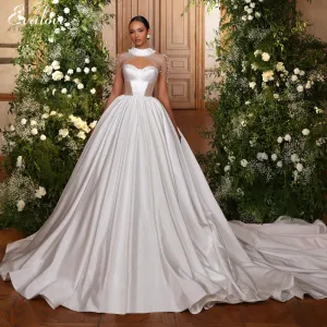 Vestidos De Noiva Customized Strapless Crystal Beaded A-Line Wedding Dress Gorgeous Satin Chapel Train Princess Bridal Gown