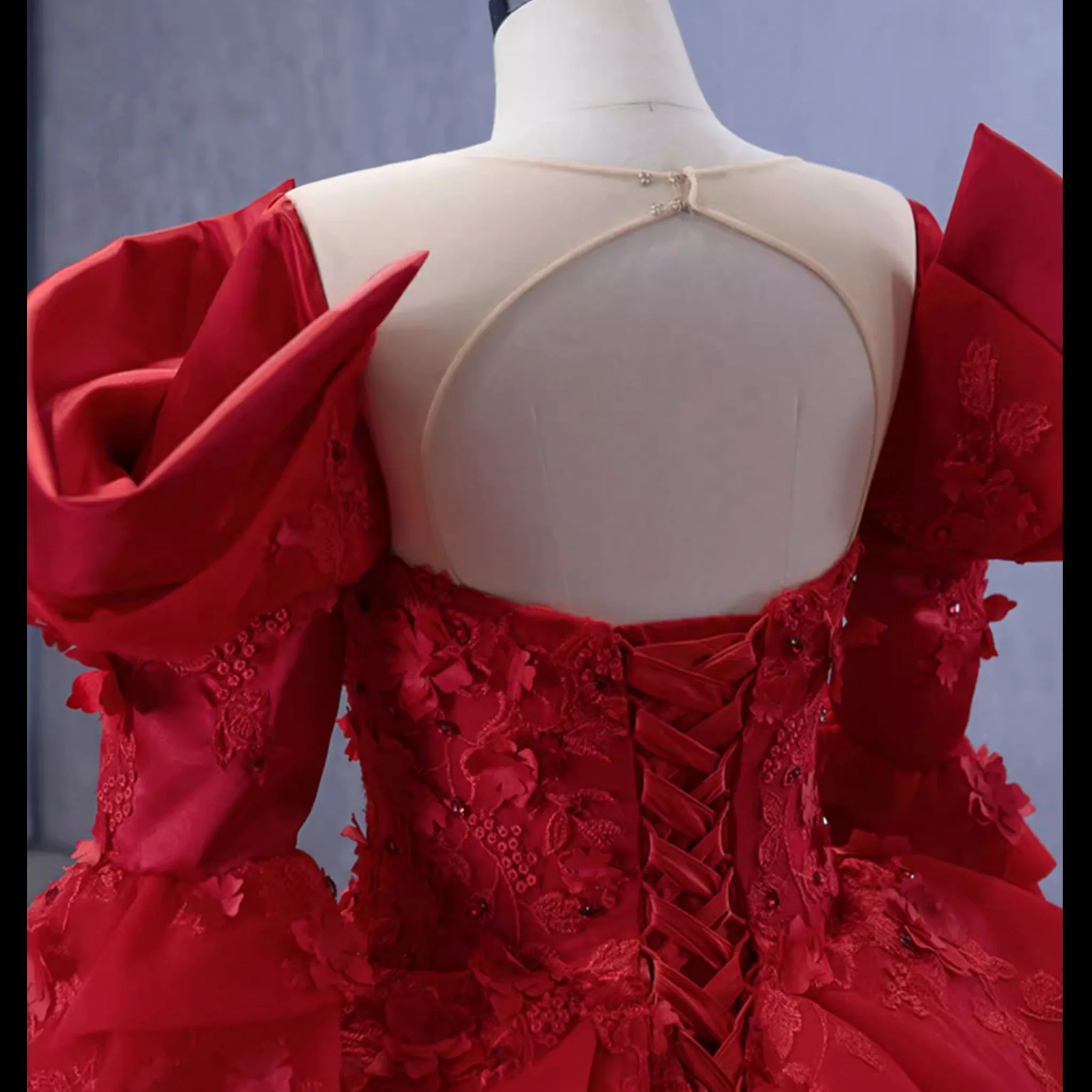 Vintage High-end Ruffles Wedding Dress Puffy 3/4 Sleeve Quinceanera Gown
