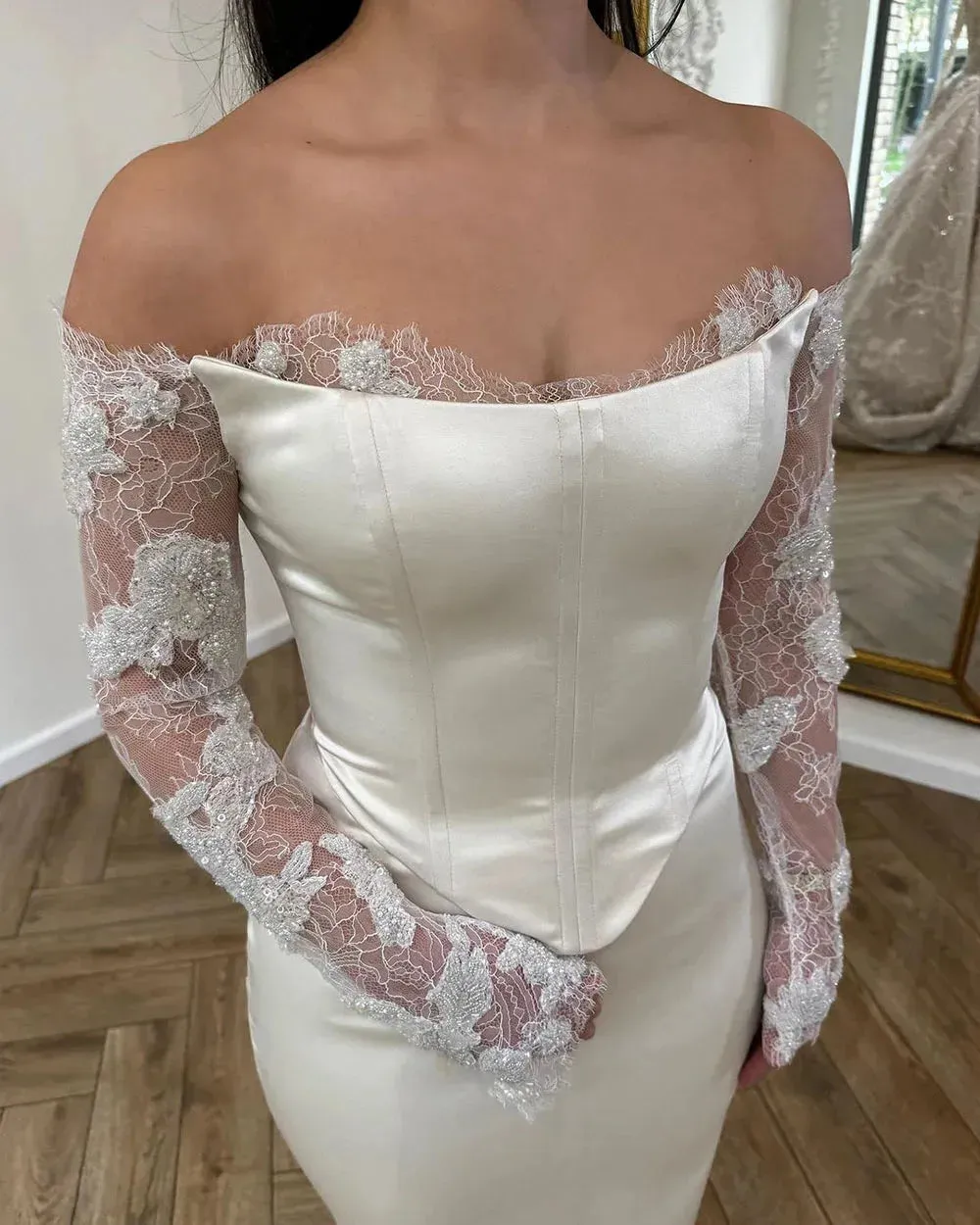 Vintage Lace Long Sleeves Wedding Dresses Off The Shoulder Mermaid Bridal Dresses Ankle Length Formal Brides Gowns