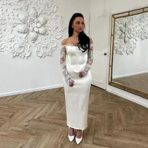 Vintage Lace Long Sleeves Wedding Dresses Off The Shoulder Mermaid Bridal Dresses Ankle Length Formal Brides Gowns