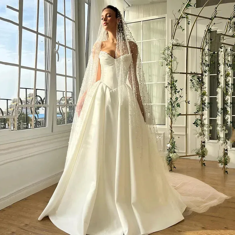 White A-Line Wedding Dresses Sweetheart Sleeveless Wedding Gowns Boho Bridal Prom Dress bestidos de novia Customsized
