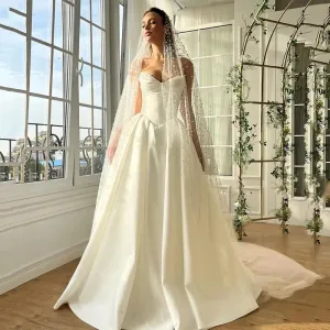 White A-Line Wedding Dresses Sweetheart Sleeveless Wedding Gowns Boho Bridal Prom Dress bestidos de novia Customsized