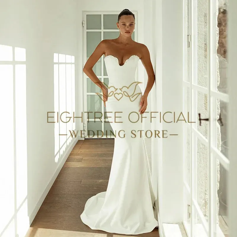 White Mermaid Wedding Dresses Sweetheart Beadings Long Bridal Dress With Shawl Elegant Wedding Prom Gowns Customized
