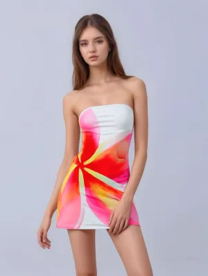 White Placment Print Off Shoulder Mini Dress