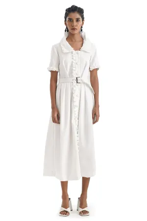 White Ruffled Midi Cotton Dress