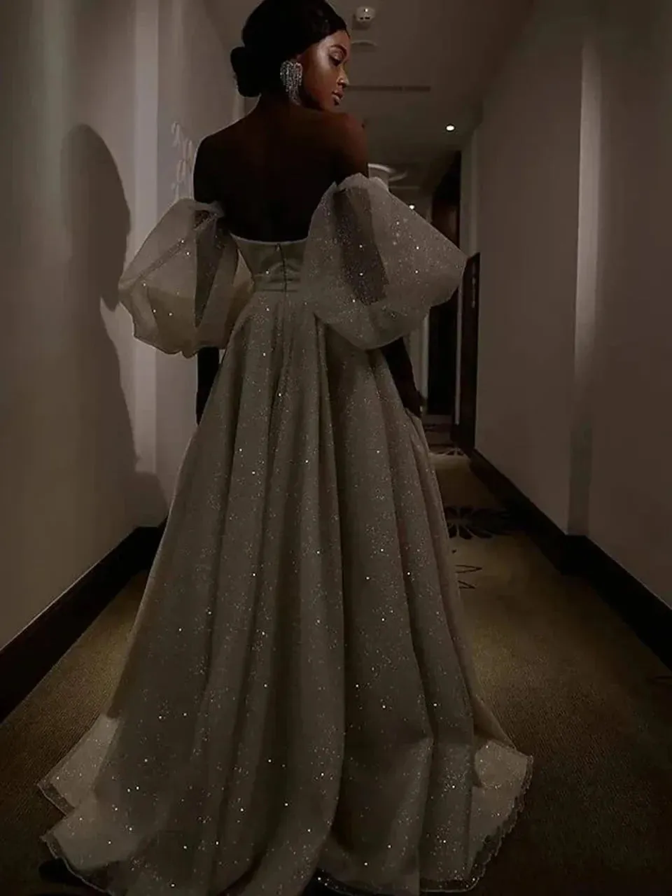White/Ivory Split Wedding Dresses Luxury Shiny Sequins Vestidos De Novia Women Elegant Off The Shoulder Long Wedding Gowns
