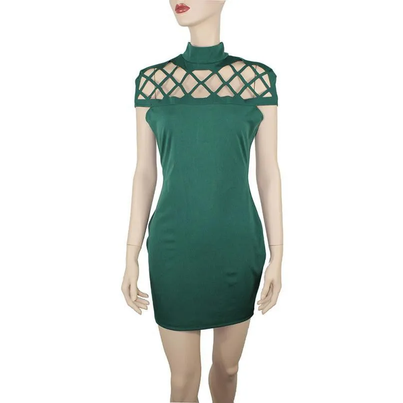 Women Dress Hollow Out Holes Turtleneck Bodycon Sheath Mini Dress Womens Dresses Party Night Club Dress
