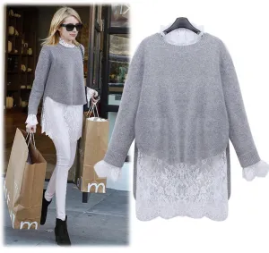 Women Dresses Winter Autumn Vestidos Sweater Long Sleeve Party Knitting Dress Lace Vestido Knitted 2 Pieces Set S M L