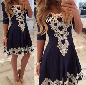 Womens Evening Party Dresses V Collar Half Sleeve Night Club Woman Lace Dress vestidos femininos