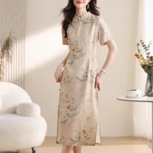 Women's Fitted A-line Qipao in Chiffon with Toggle Button
