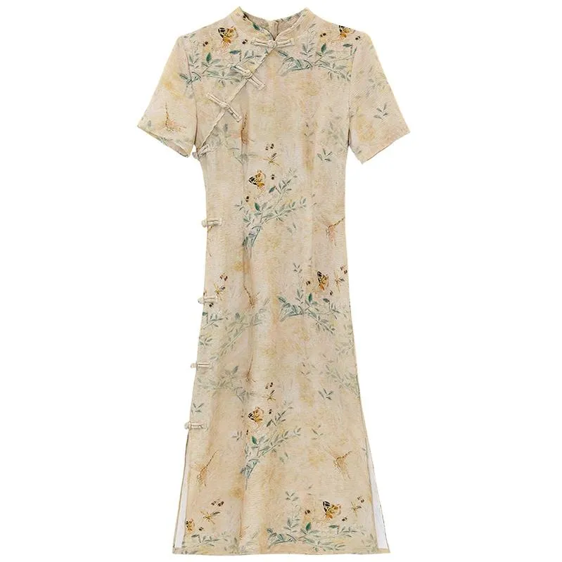 Women's Fitted A-line Qipao in Chiffon with Toggle Button