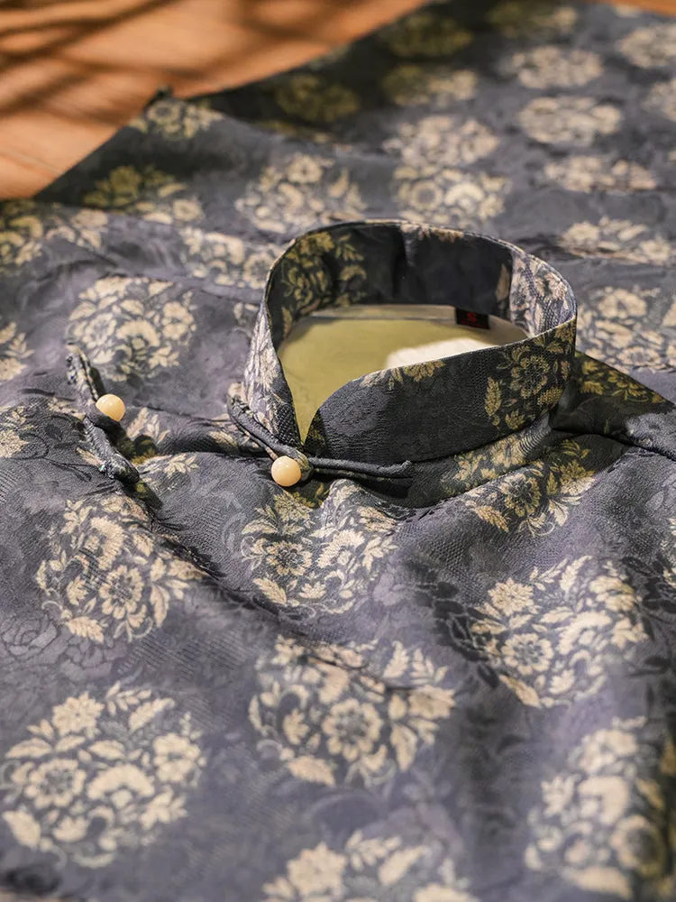 Xian Bing 馅饼 Cobbler Republic of China Floral Jacquard Short Sleeve Qipao