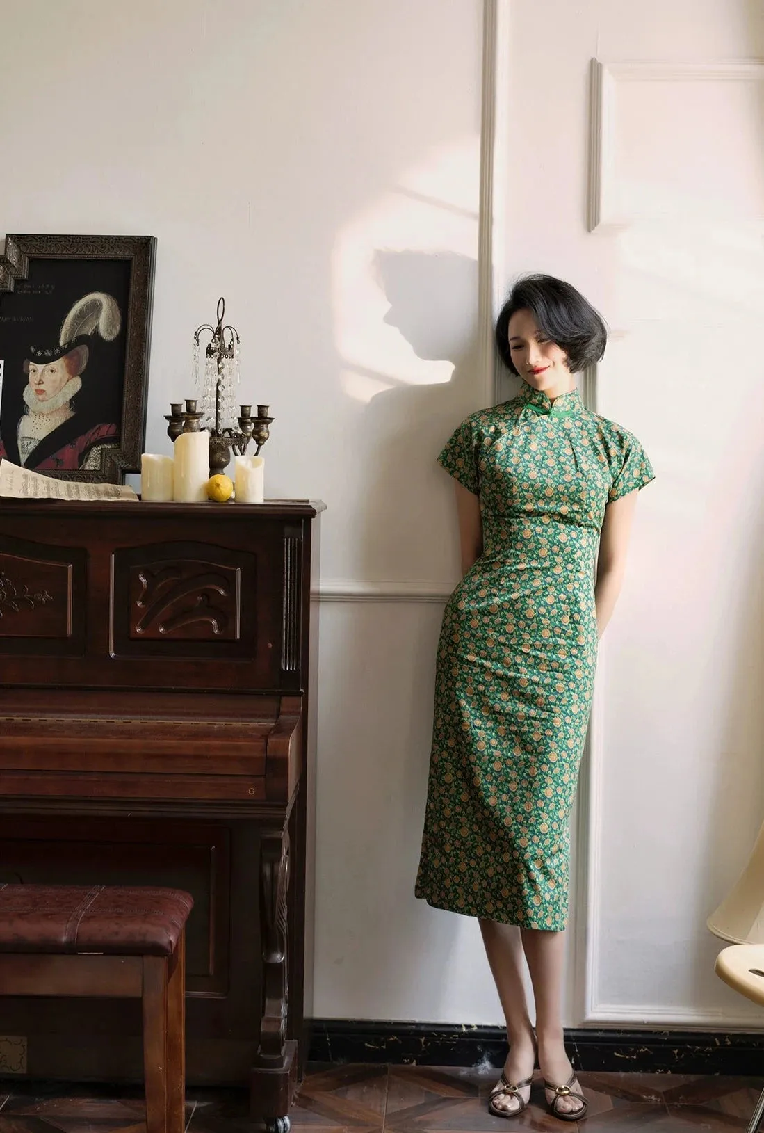 Xiang Rikui 向日葵 Sunflowers & Pink Doves Modernized Pure Cotton Daily Qipao