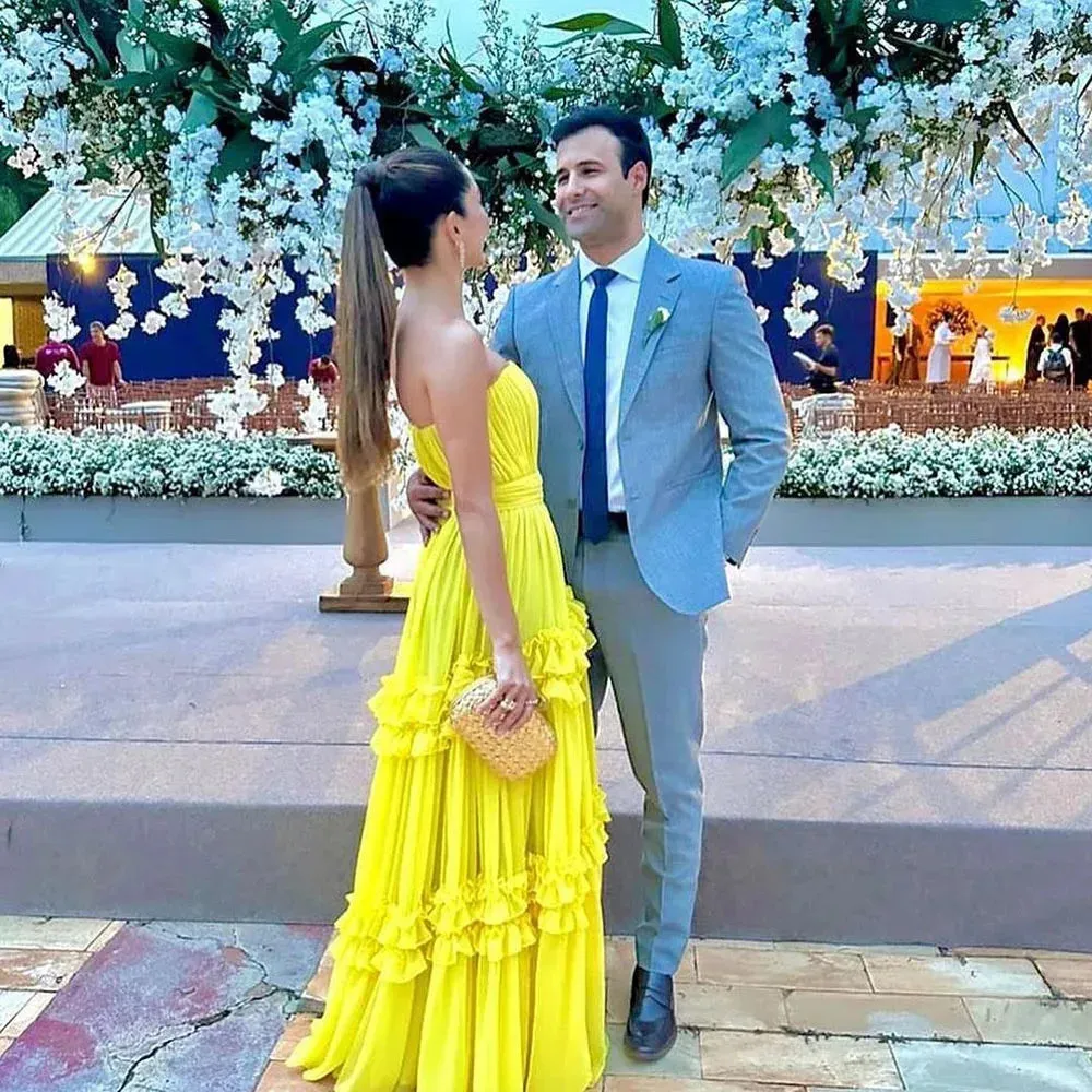 Yellow Evening Dress Sweet Tulle Tiered Puffy Formal Occasion Prom Dresses Birthday Banquet Graduation Party Gown
