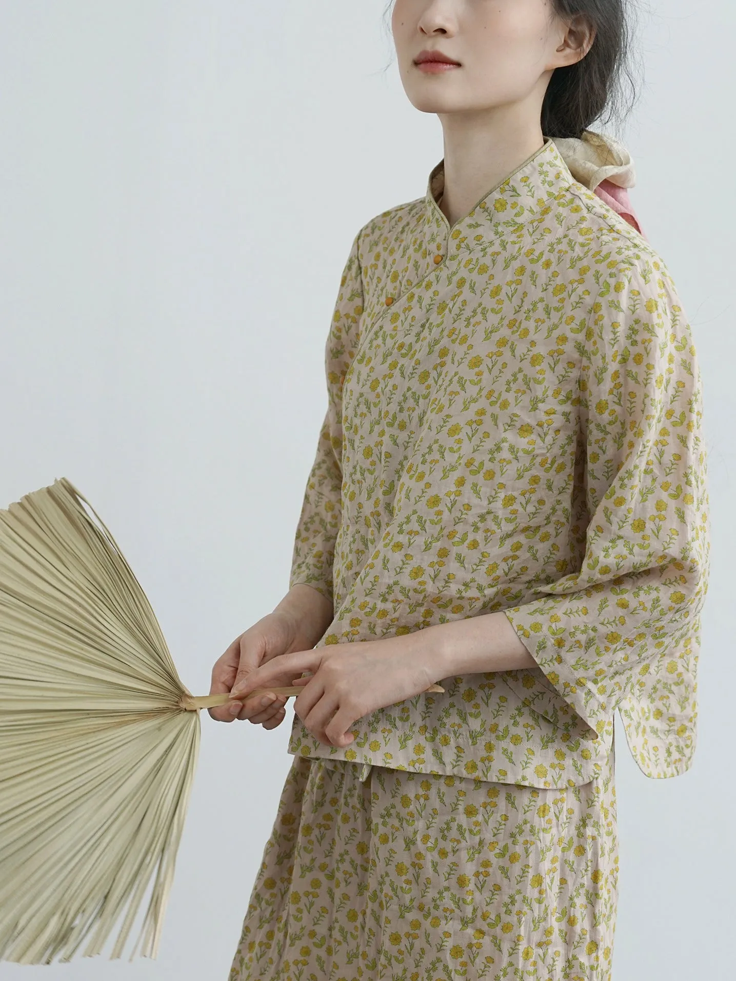 Yellow Little Flower Cheongsam Qipao Top