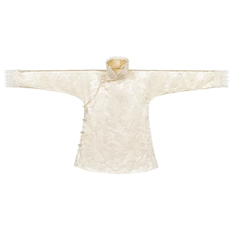 Yudie Xu 玉蝶序 Jade Butterflies 1910s Raised Collar Jacquard Lace Long Sleeve Qipao Top